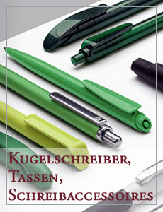 Kugelschreiber, Tassen und Schreibaccessoires